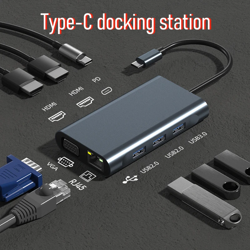 Multiport Type-C hub usb c docking station 2x hdmi base for laptop accessories macbook pro air mac mini Dell thunderbolt dock HD 4