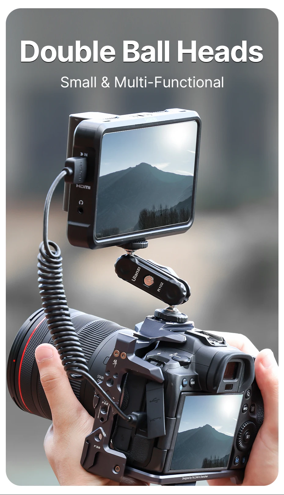 R098 Double Ball Heads Magic Arm with Cold Shoe Mount 1/4'' Screw for DSLR Came