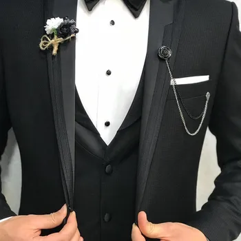 흑인 남성 정장 결혼식 신랑 정장 턱시도 Masculino 신랑 캐주얼 3 피스 (자켓 + 바지 + 조끼), 3 피스