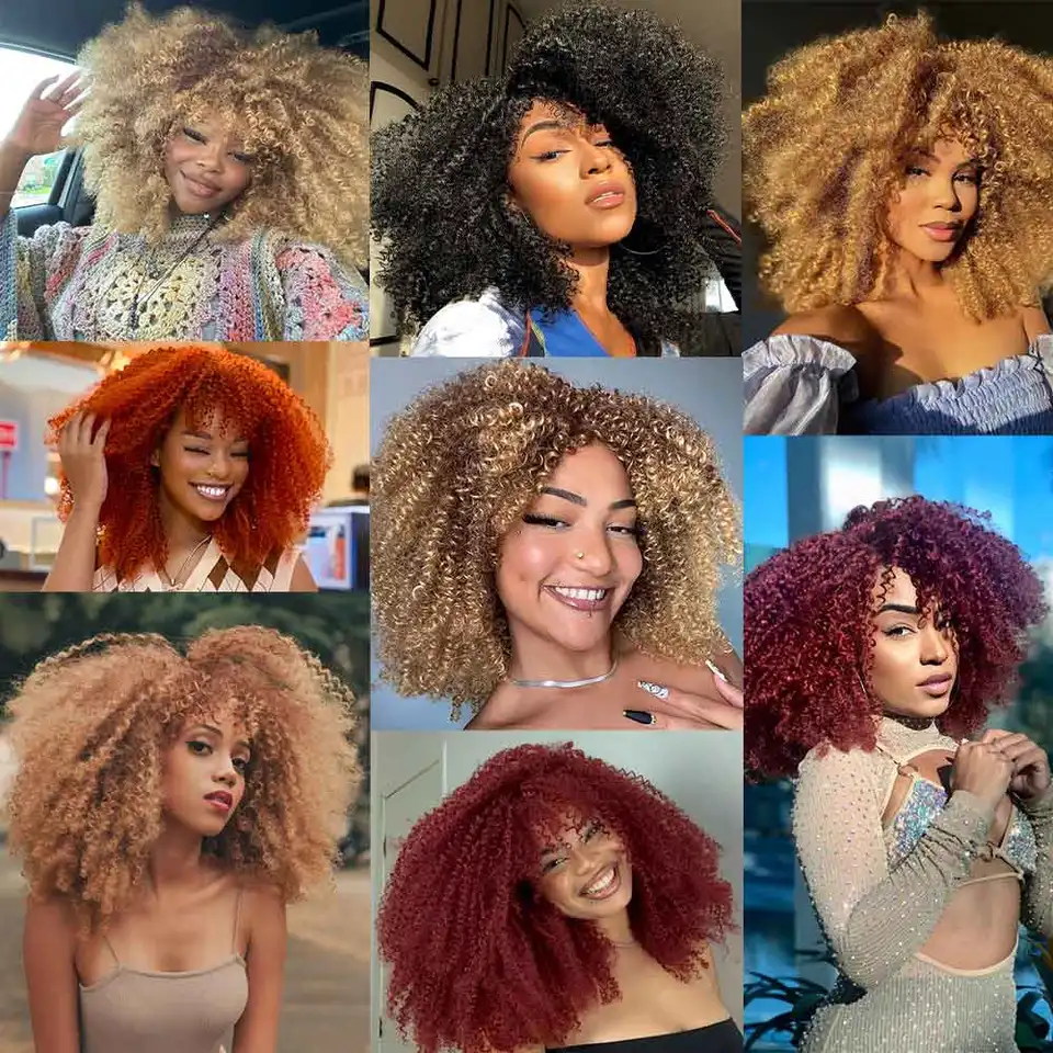 Perruque Courte Crépue Afro Rouge Synthétique - Avec Frange, Résistante à La Chaleur