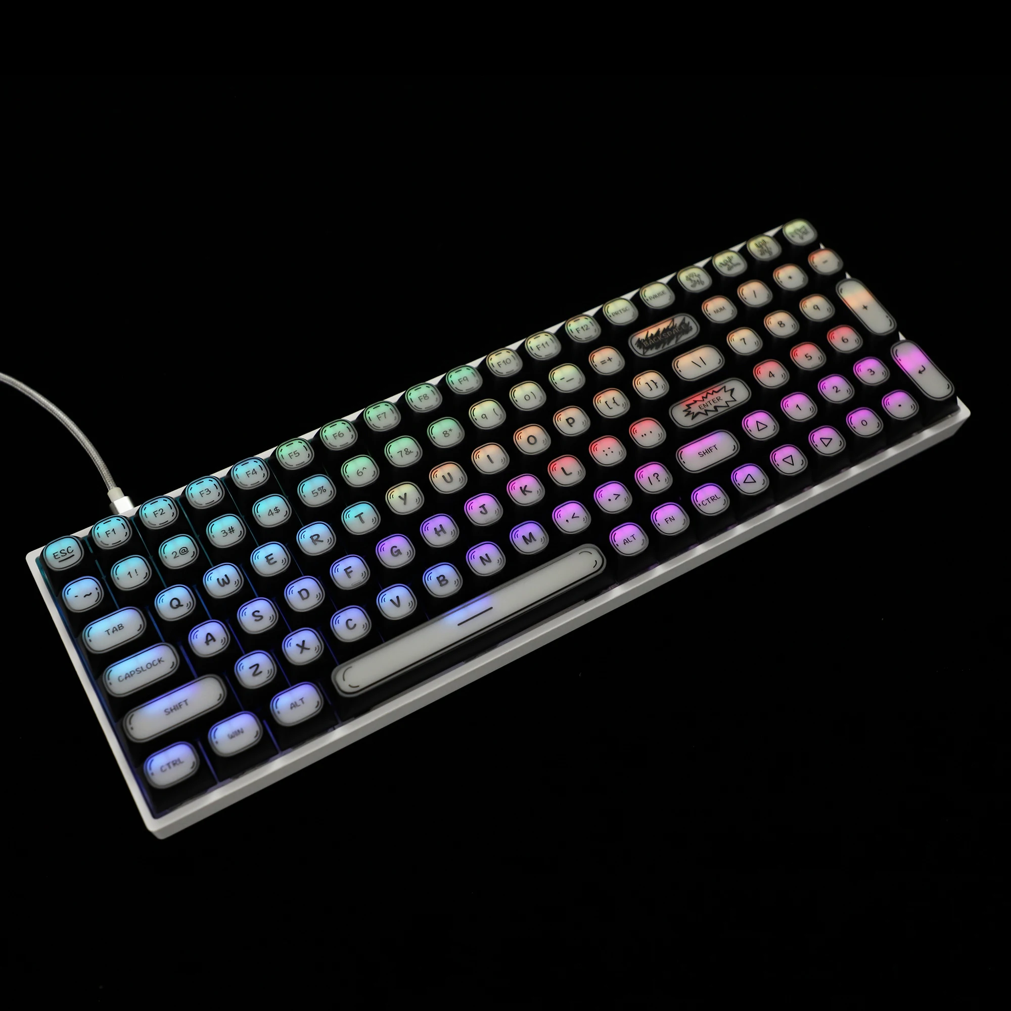 Ymdk Abs ma Perfil 1.5 mm Espessura Graffiti Brilhar Através Esboçado Esculpido-fora Keycap para Ymd75 Kbd75 104 96 87 84 Kbd67 Gk64 61