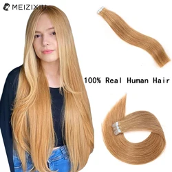 Blonde Tape In Hair Extensions Remy Hair Seamless Weft Tape In Human Hair Extensions Wigs For Women Straight Hair 12 to 24 Inch
