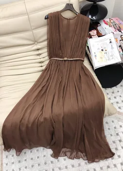 Bohemian ruched belted sleeveless silk dress 1