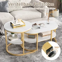 Ensemble de 2 tables basses Superaly, table ronde pour canapé, table d'appoint avec espace de rangement et structure en métal, pour chambre ou balcon, doré 4