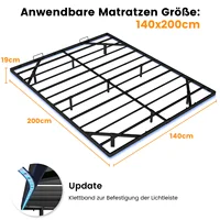 Каркас кровати COMHOMA Кровать металлическая Кровать для гостей Кровать Rher со светодиодом и розетками Молодежная кровать 140x200, Приложение и пульт дистанционного управления — изображение 6