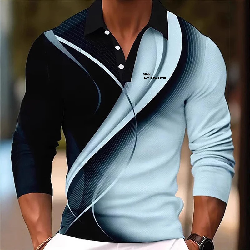 Men's Graphic Polo Shirts Golf Shirt Long Sleeve Polo Shirts Collared Shirts Casual.