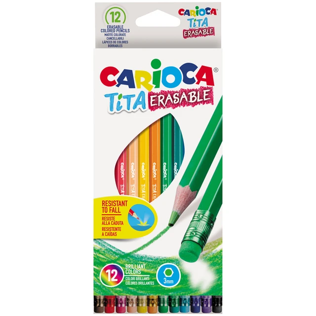 Pencils colored plastic Carioca Tita erasable 12 col., erasable