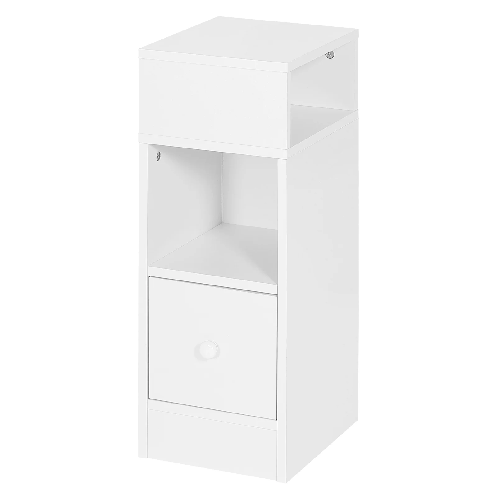 1PC Narrow Bedside Table with 2 Open Shelves 1 Drawer Slim Small