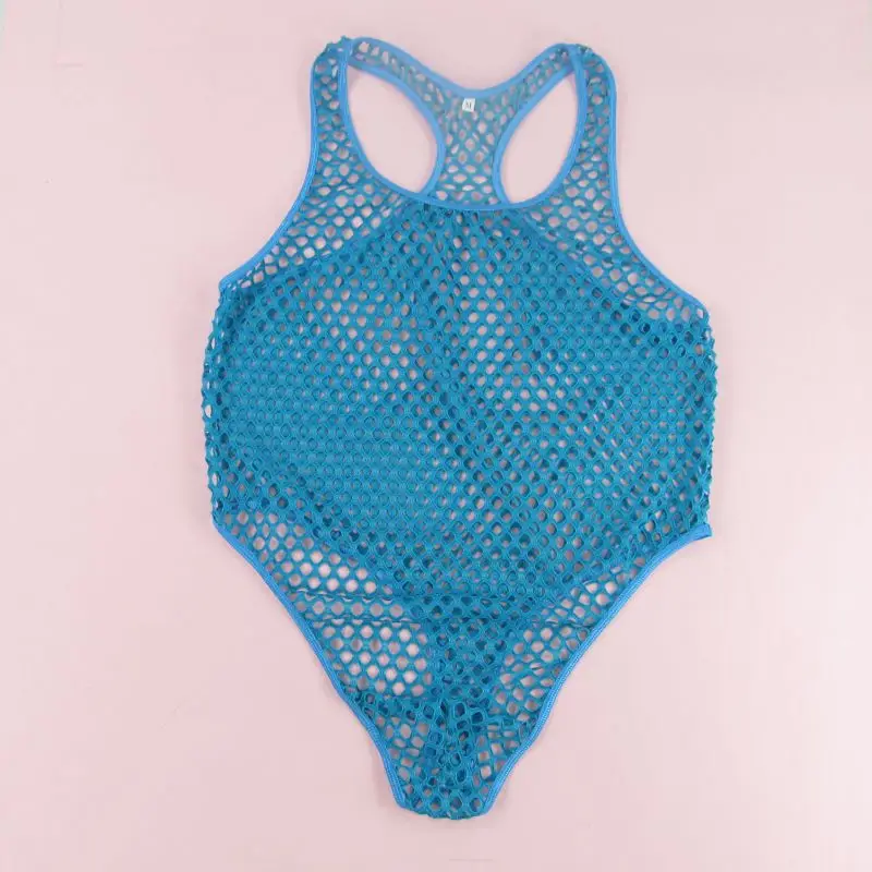 Mens Thong Back Bodysuit Stretchy High Cut Racer Back G1289 Big Net C-thru  - Shapers - AliExpress