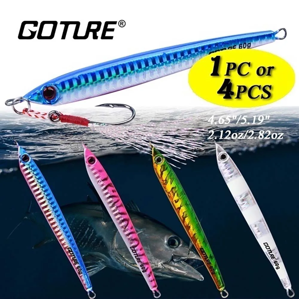 Goture 4pcs/lot Metal Slow Jigging Spoon Lure 60g 80g 100g 150g Quality  Professional Fishing Lure Ocean Jig Spoon Trolling Bait