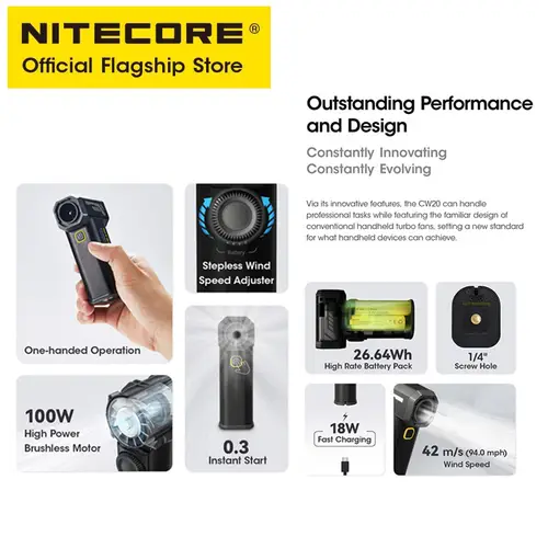 NITECORE CW20 Multipurpose Pocket Photography Fan Electric Portable Fan Stepless Wind Blower for Canon Sony Short Video Camping - Image 5