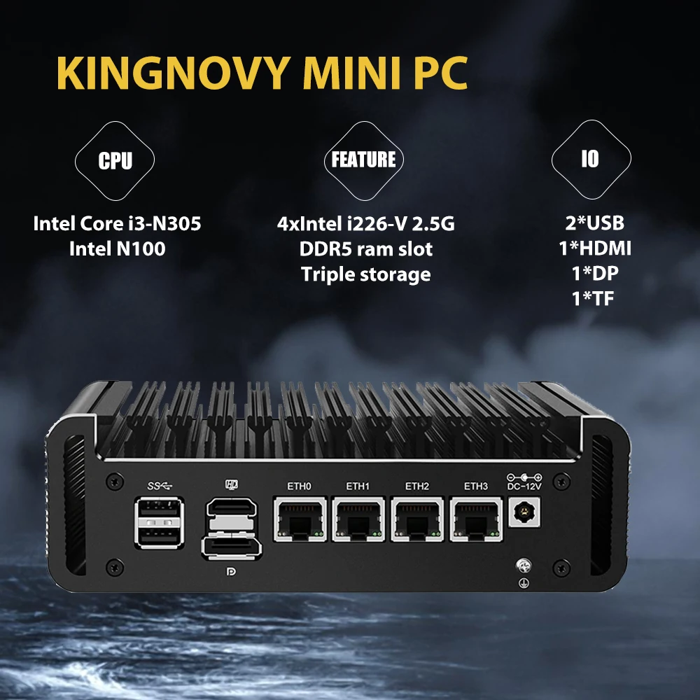 

Мини-компьютер брандмауэр, Intel N100 N305 12-го поколения (до 3,4 ГГц)