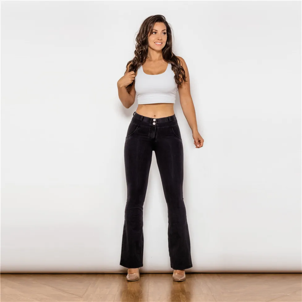 Shascullfites Petite Flare Jeans für Damen, sexy Denim-Schlaghose, schwarze Streetwear-Hose – Detail 13