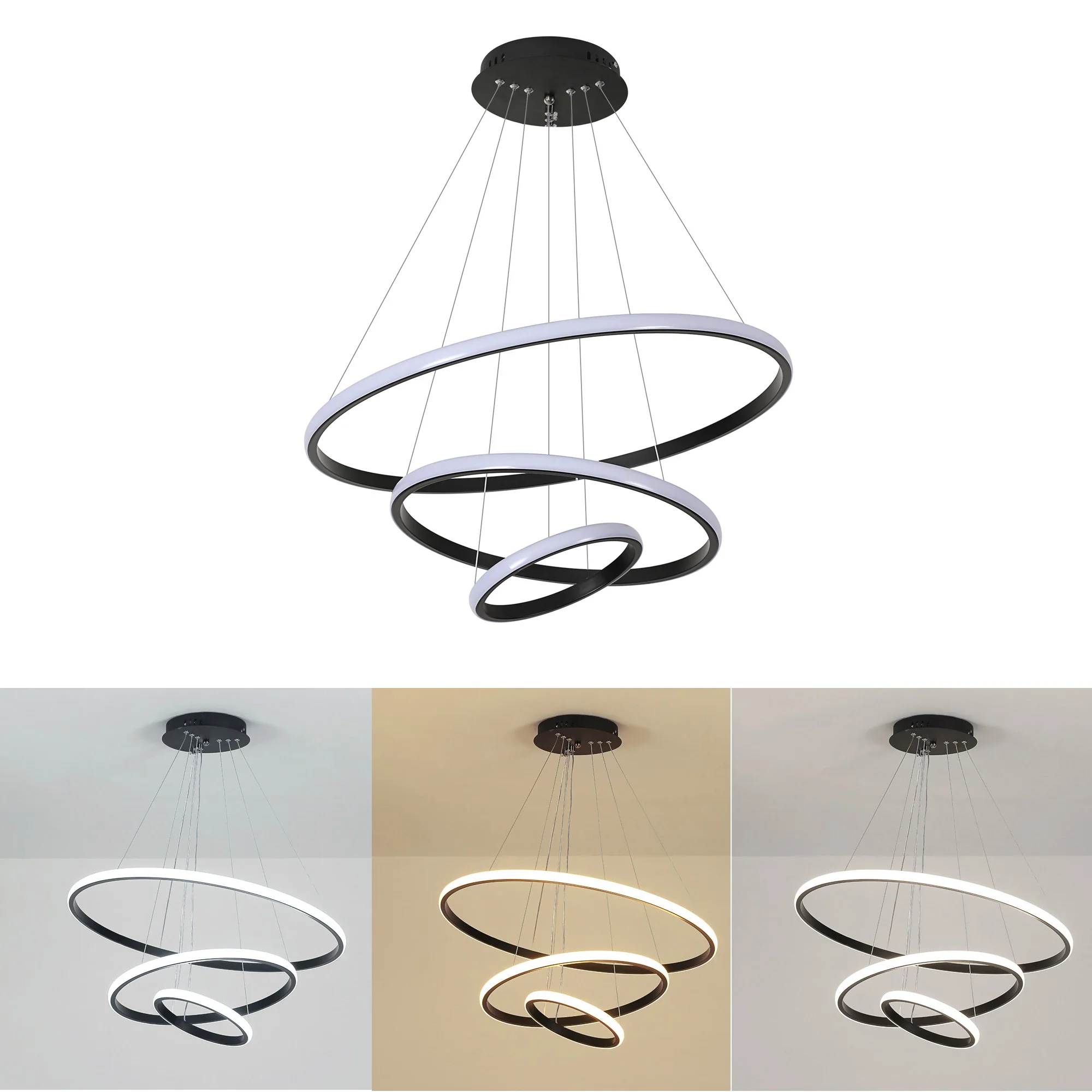 3 Ring Pendant Lights, Modern Circular Dimmable Hanging Lamp  Adjustable Ceiling Light for Kitchen Dining Living Room 1