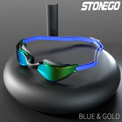 Premium Anti-Fog Swim Goggles with HD Clarity and Comfort Fit (Blue Gold)