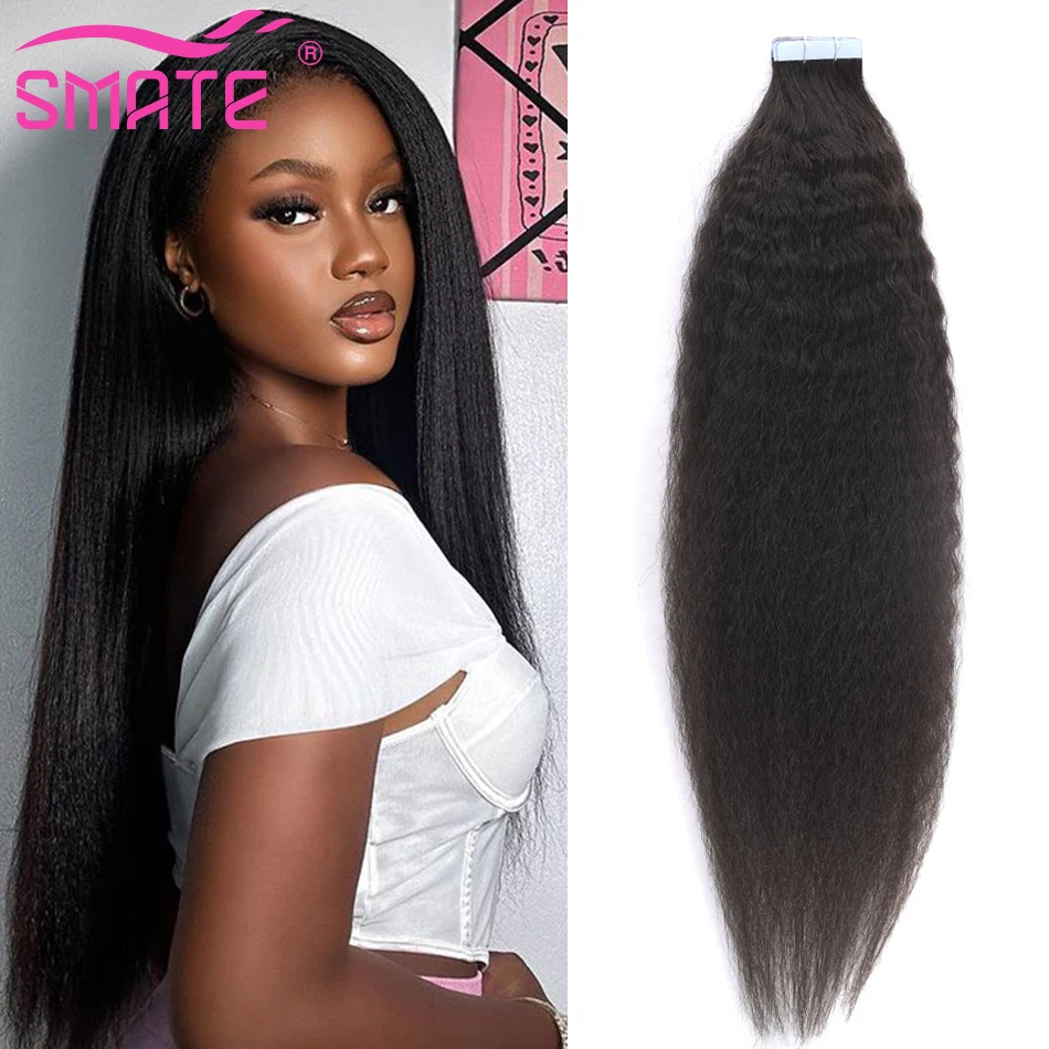

Kinky Straight Tape In Human Hair Extensions Remy Tape Hair Natural Black 100%Human Hair Extensions 16-26Inches