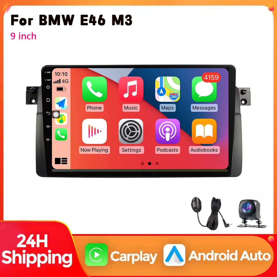 Nueva radio multimedia para coche con versión Android, compatible con BMW E46 (1998-2006), compatible con CarPlay, 4G, Wi-Fi, GPS, RDS, reproductor de DVD, estéreo para coche y DSP 1