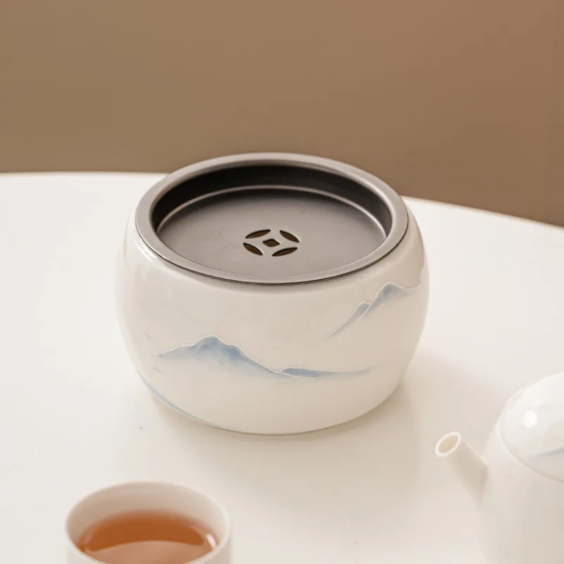 Hand Painted Mountain Tea Wash Porcelain Bowl For Tea Basin Set White Ware Cup Pen Wash Ceremony Utensils Jianshui Trays