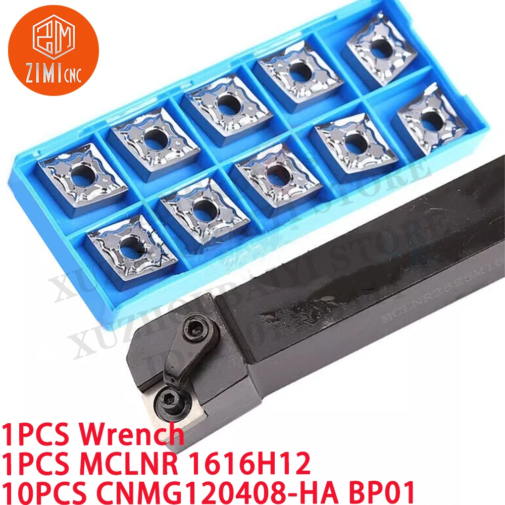 1PC MCLNR 1616H12 16&times;100mm lathe turning tool Holder+10PCS CNMG120408-HA BP01 aluminum inserts CNC tool metal lathe cutting
