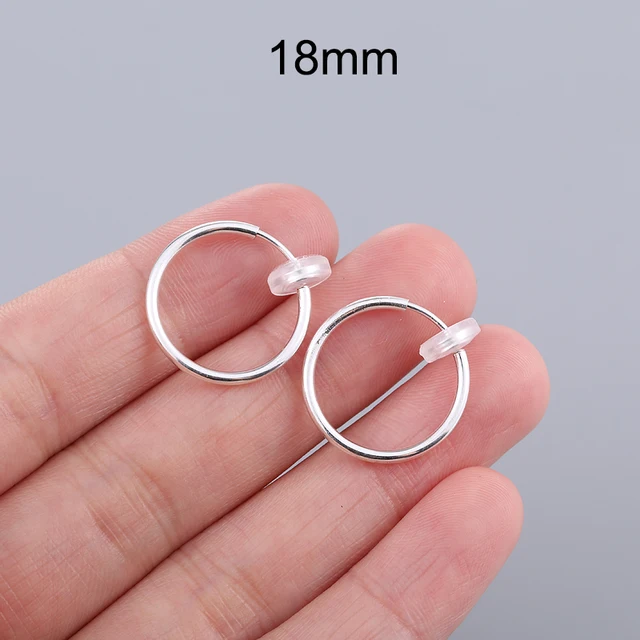 1 Pair Gold Silver Punk Hoop Earrings For Couple Fake Hoops Ear Clip Earrings Without Holes Ear Cuffs For Non Pierced Ears Silver 18mm
