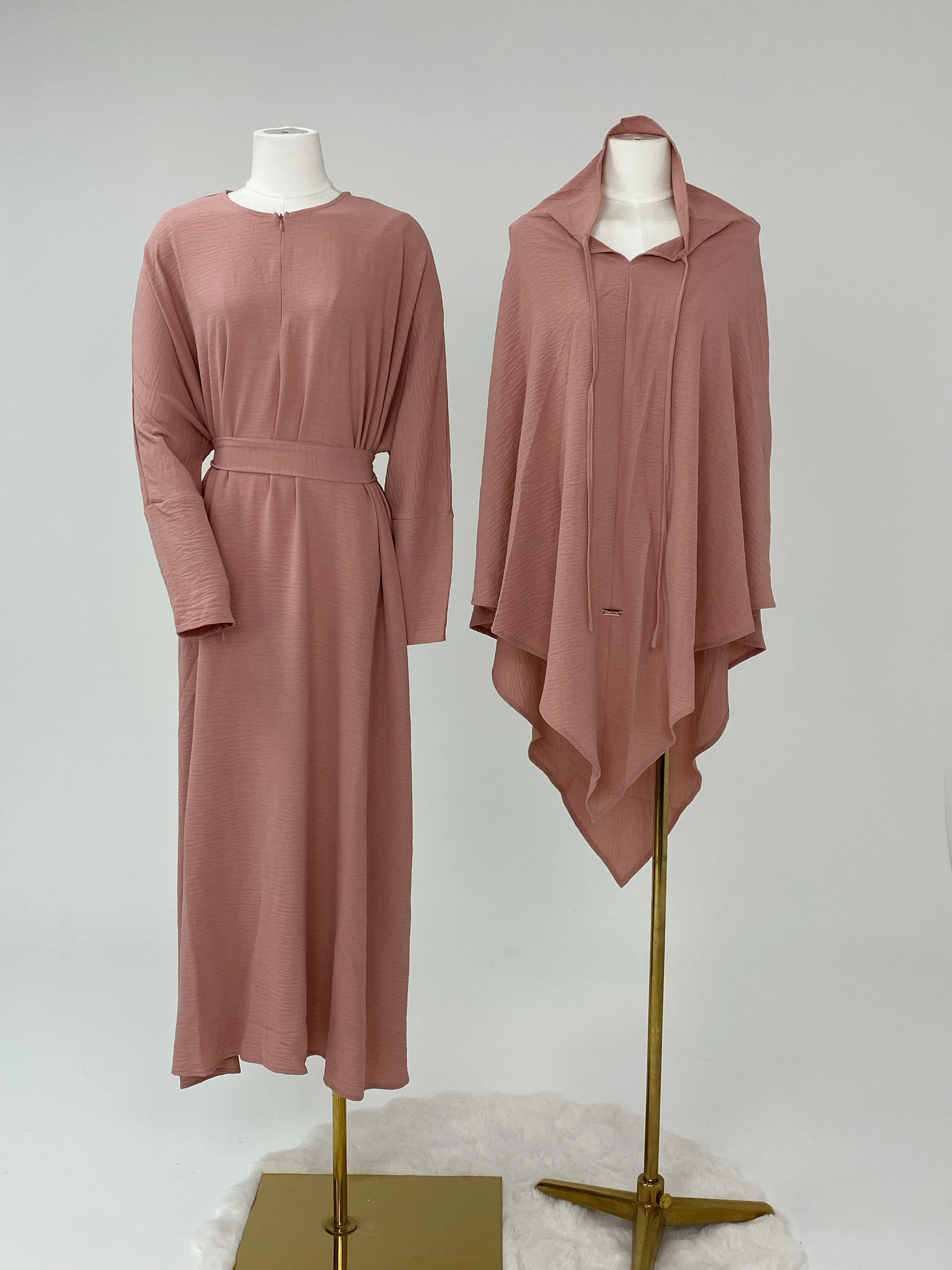 طقم كريب مكون من قطعتين عباية حجاب فستان مسلم طقم...