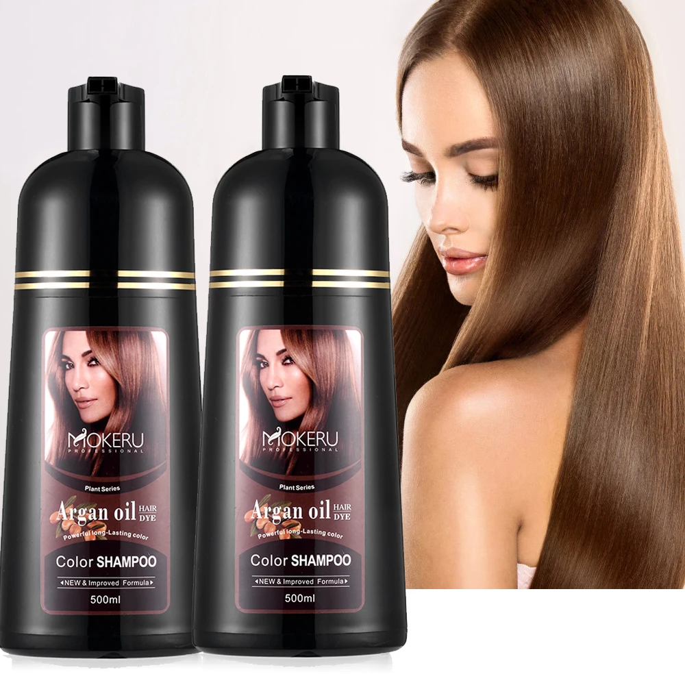 500Ml Professionele Natuurlijke Bruin Haar Kleur Haarkleuring Shampoo Langdurige Arganolie Haarverf Shampoo - AliExpress