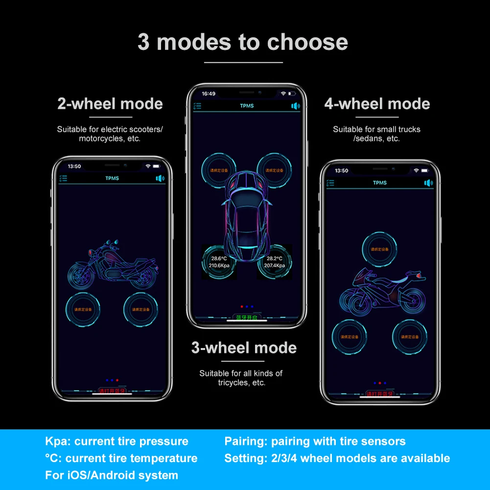 Pneumatika měrný tlak monitoring systém 4ks Bluetooth TPMS externí čidel reálný čas měrný tlak a teplota senzor pro android/ios