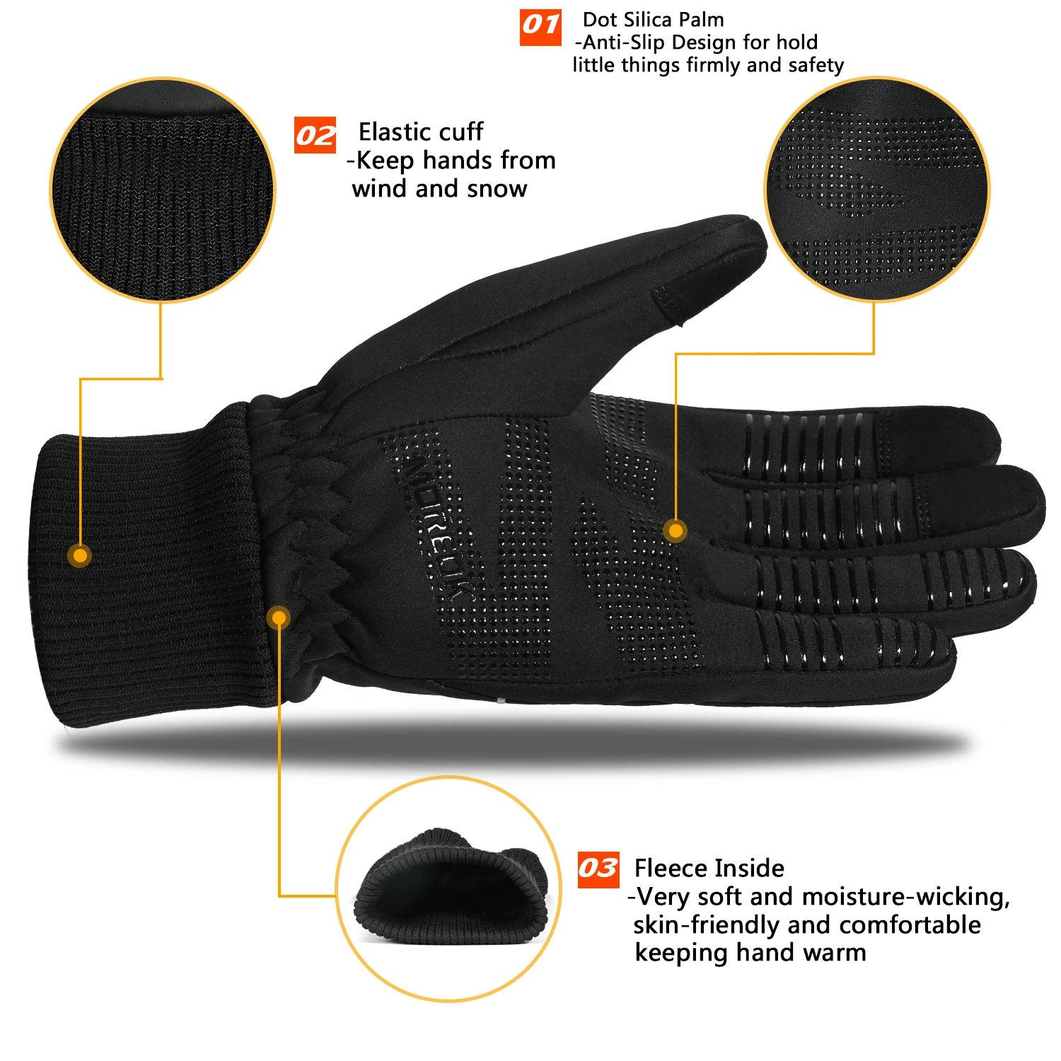 MOREOK Early Winter Thermal Gloves,Polar Fleece Touchscreen Warm Glove Anti-slip Driving,Riding,Running,Bike Cycling Gloves Men 2