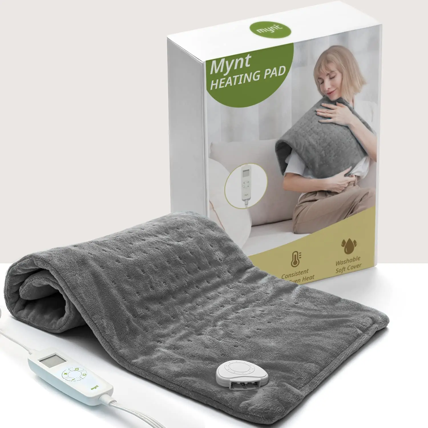 MYNT Heating Pad with Removable Hand Controller and Washable Soft Material Fast Heating for Back Shoulder Waist (Grey)) electric blankets heating pad fast heater 6 levels of temp 4 timers adjustable tape soft surface for lumbar back shoulders