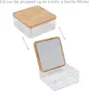 3-compartment organizer with bamboo lid. Includes mirror, clear design. For jewelry or cosmetics. 4