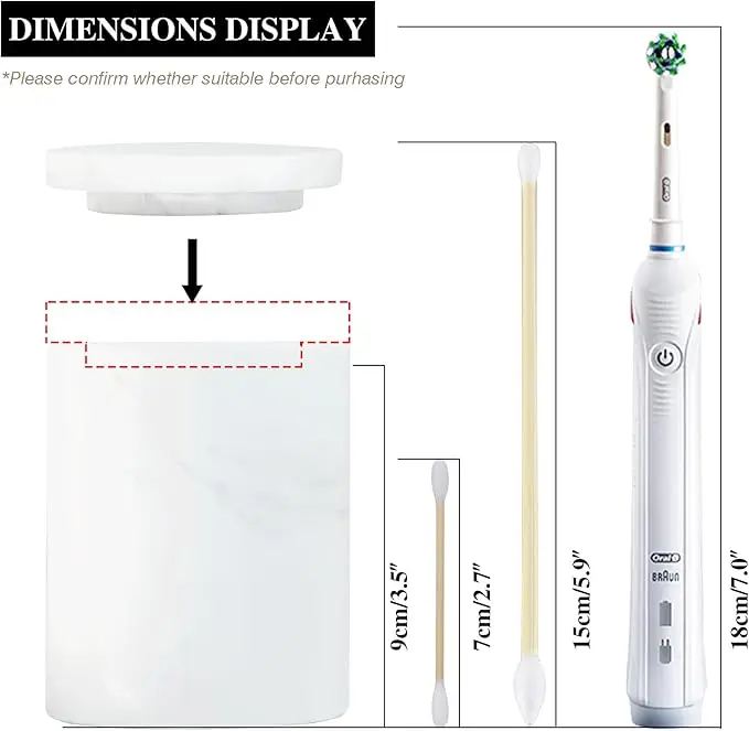 Marble Bathroom Canister - Airtight Storage for Cotton Swabs/Balls with Lid (Vanity Organizer, White) 4