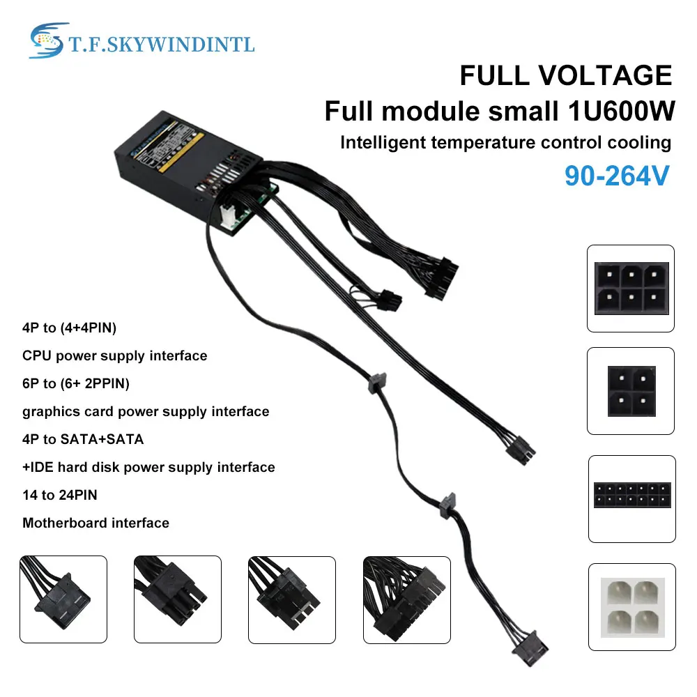 Fonte de Alimentação Inteiramente Modular do Cabo Flexível Atx 600w Tfx Flex Atx 1u Psu 110v 220v Mini Itx 1u Fontes de Alimentação para o Servidor do Cctv 1u - Imagem 5