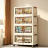 19.7in 3/4/5/6-Tier Foldable Storage Cabinet with Wheels, Stackable Plastic Storage Organizer with Magnetic Doors, Collapsible Storage Shelf for Bedroom, Living Room, Kitchen, Pantry, No Assembly Required, Beige