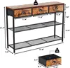 38" Console Sofa Table with 3 Fabric Drawers - Industrial Design with Storage Shelves - Rustic Brown Finish 3