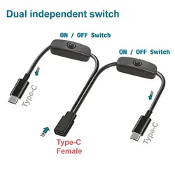 USB - C PD to Micro USB/DC Power Extension Cable with On/Off Switch, Male to Female 5V for 0.3m (C - F to 2xC - M)