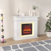 Электрический камин Anajqaqia со светодиодной подсветкой, с регулируемой яркостью и дистанционным управлением, 3D цвета пламени, цвет белый/дуб — изображение 3