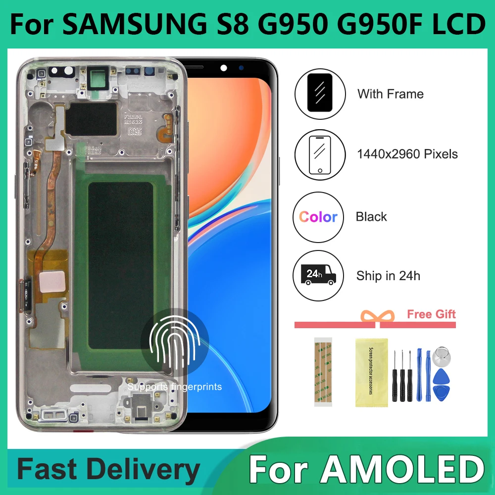 Per Amoled Per Samsung S8 Lcd Sm-G950F G950F/Dsm Display Touch Screen Con Cornice Per Sostituzione Display Samsung S8