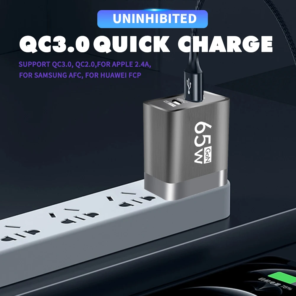 65W GaN USB C Charger Fast Charging Type C PD QC3.0 Quick Charge Mobile Phone Adapter for iPhone 14 15 Pro Xiaomi Redmi Oneplus