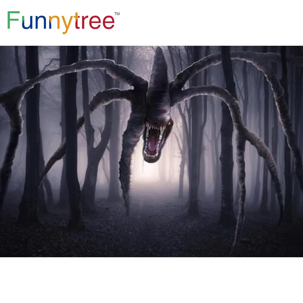 

Funnytree Happy Halloween Party Backdrop Horror Monster Scary Dark Forest Photography Background Kids Supplies Banner Decoration