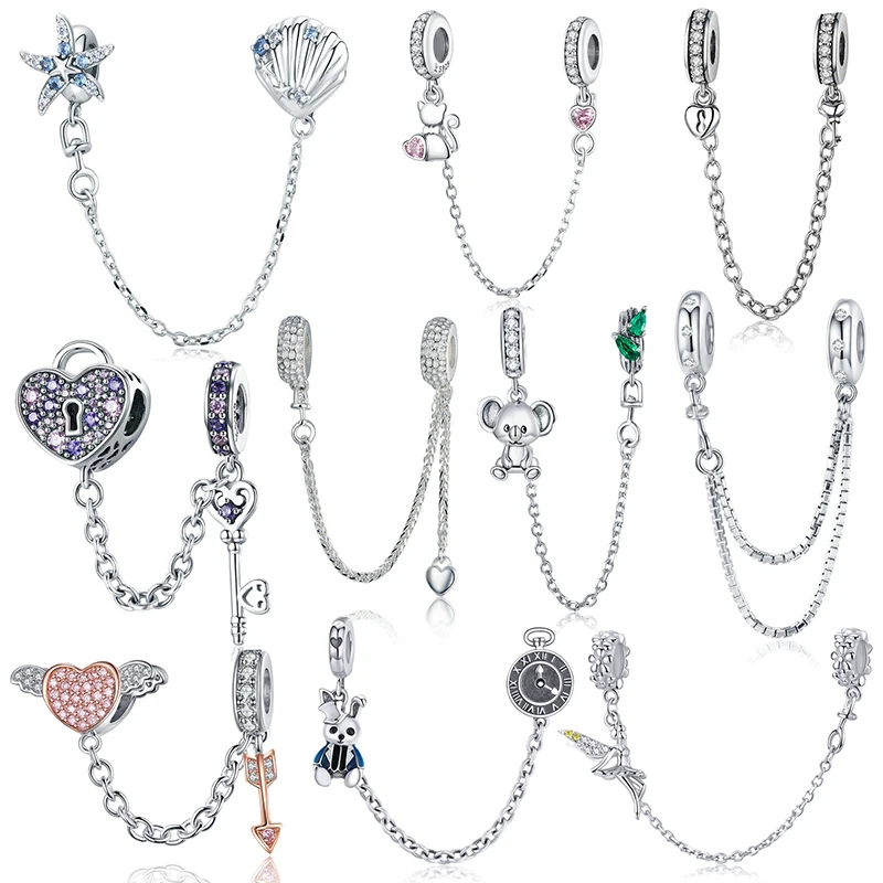 BISAER-cadena de seguridad de Plata de Ley 925 para mujer, Charms de  corazón y estrella, cuentas de silicona, aptas para pulsera, accesorios de  joyería fina - AliExpress Joyería y accesorios
