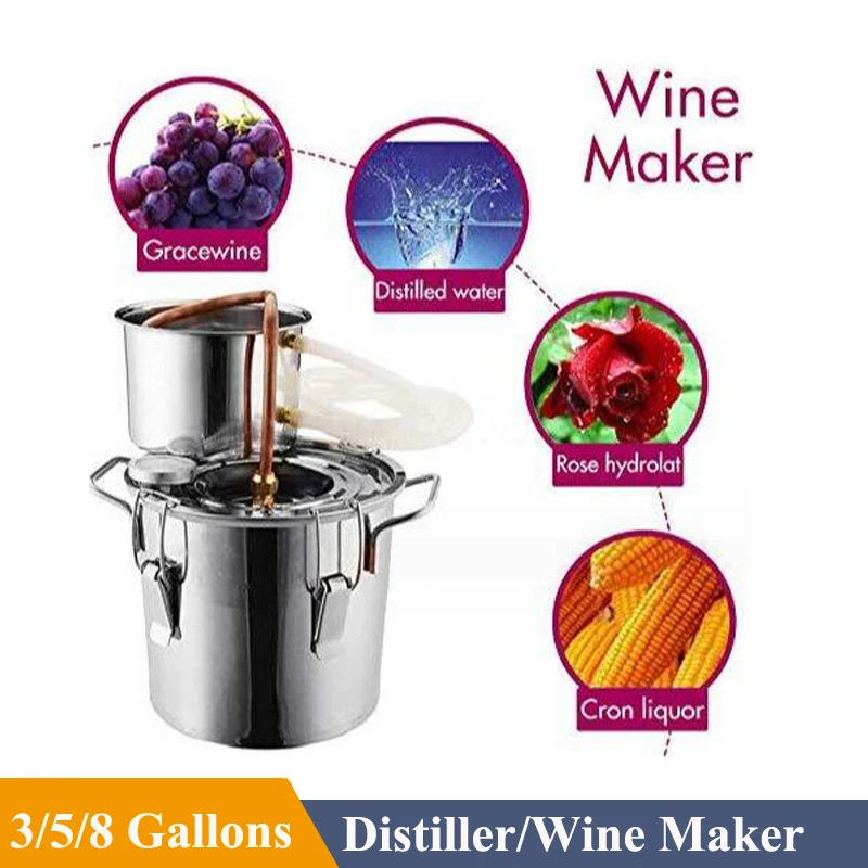 12L/20L/33L Alcohol Distiller Copper Tube Moonshine Home Brew Wine Making Kit Stainless Steel 2