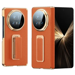Premium White Genuine Leather Phone Case with Wrist Strap and Hidden Kickstand - Shockproof Design - HONOR Magic V5 (Orange)