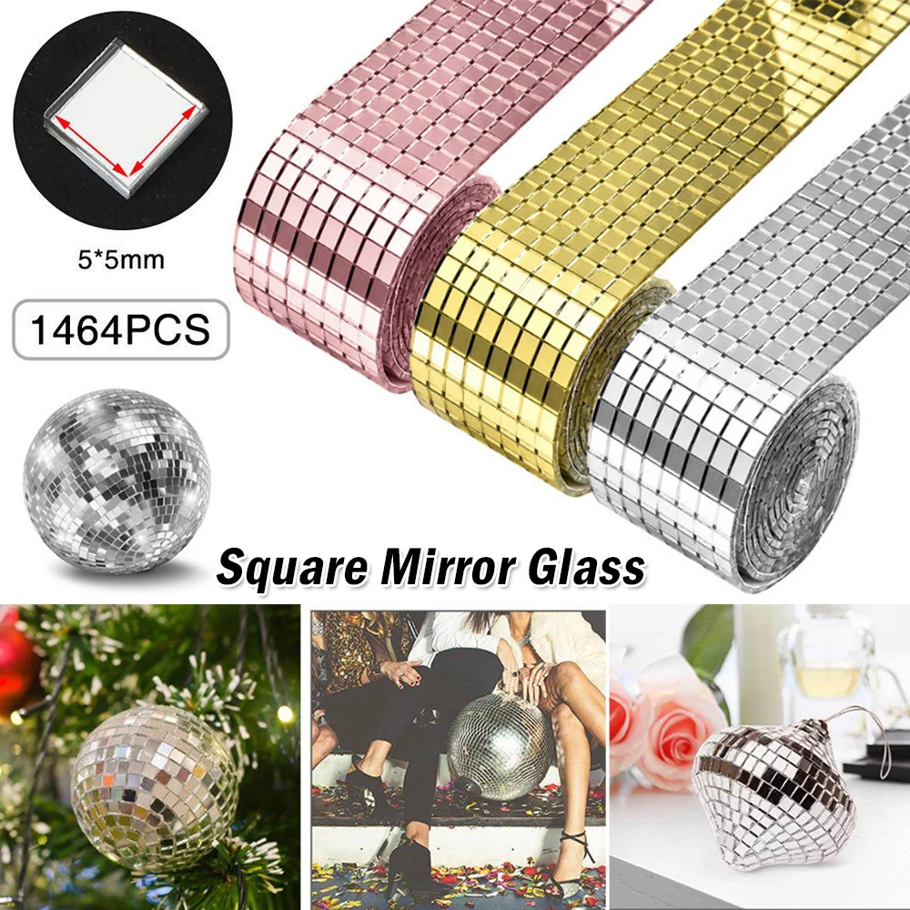 Mini Mosaic Tile Self-Adhesive Square Mirror Glass DIY Wall Sticker Decor 1M*4CM