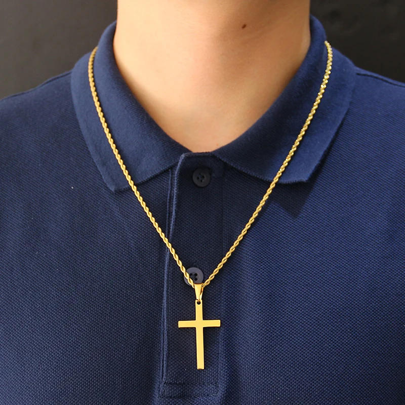 3mm Stainless Steel Cross Pendant Necklace for Men Women Wist Rope Chain Necklace Chokers Party Jewelry Vintage Gift