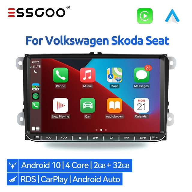 ESSGOO 9 pollici autoradio 2 Din Android Auto Multimedia Player CarPlay RDS Stereo per Volkswagen Passat B6 Golf Polo Seat Skoda 1