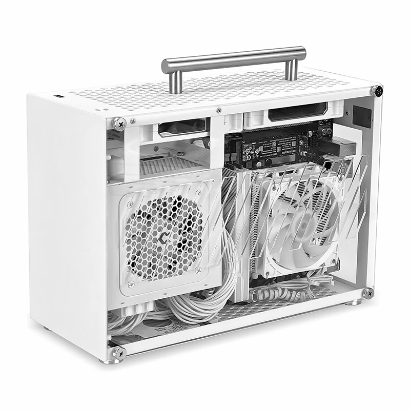 Metalfish-mini Itx Caixa Branca com Acrílico ou Malha do Painel Lateral e Alça Portátil Suporte Sfx Psu Gpu 2x120 mm Ventilador 9l T60 - Imagem 3