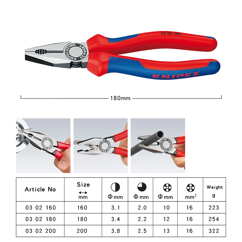 Tenazas de corte con cuchilla diagonal KNIPEX 70 02 125/140/160/180