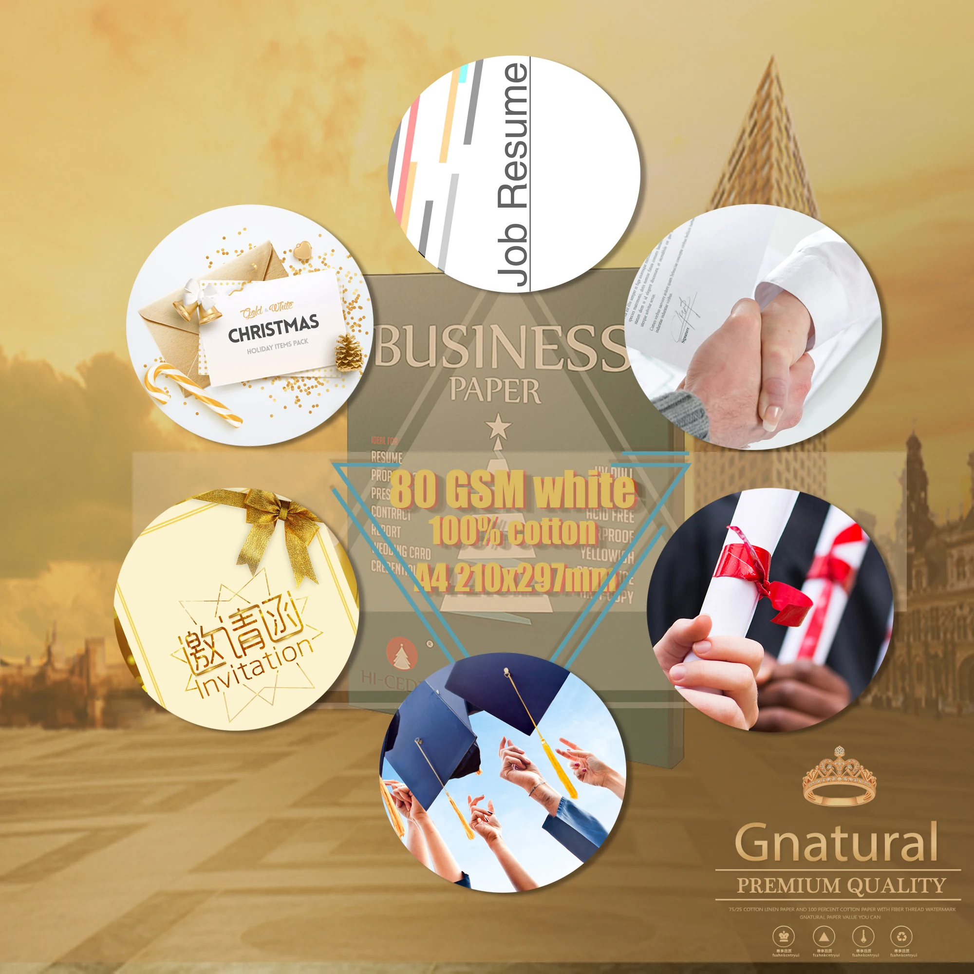 80gsm 100% Cotton Paper A4 210*297mm White Color Starch-free Waterproof 120 Sheets GCYT015 cotton linen paper