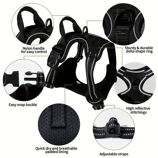 Dog Harness No Pull with 2 Leash Clips, Adjustable Soft Padded, Reflective Oxford No Choke Pet Vest with Easy Control Handle 5