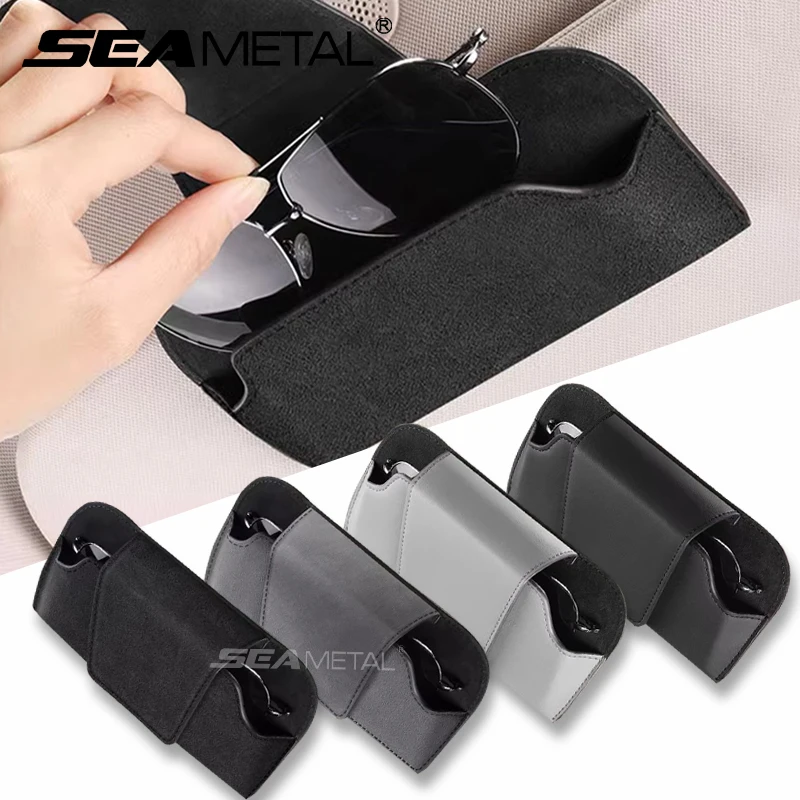 Suede Cowhide Car Sun Visor Glasses Holder Magnetic Clip